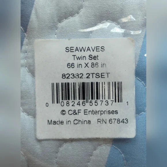NWT C&F Home Sea Waves Blue Ocean Reversible Twin Quilt Set with One Sham - Picture 12 of 16